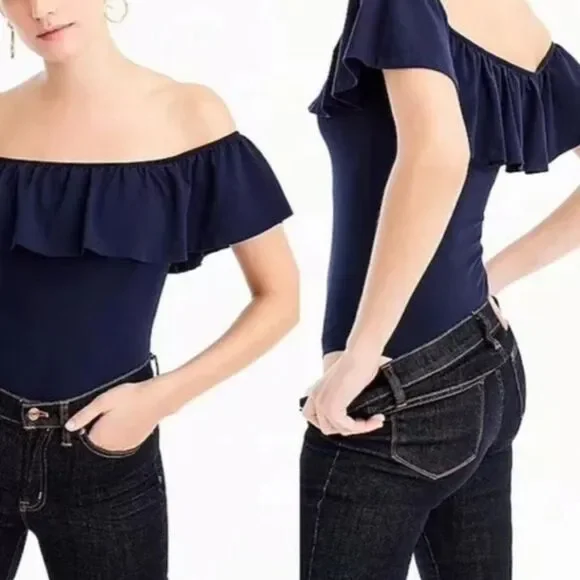 J.Crew navy blue off the shoulder bodysuit - Picture 2 of 6